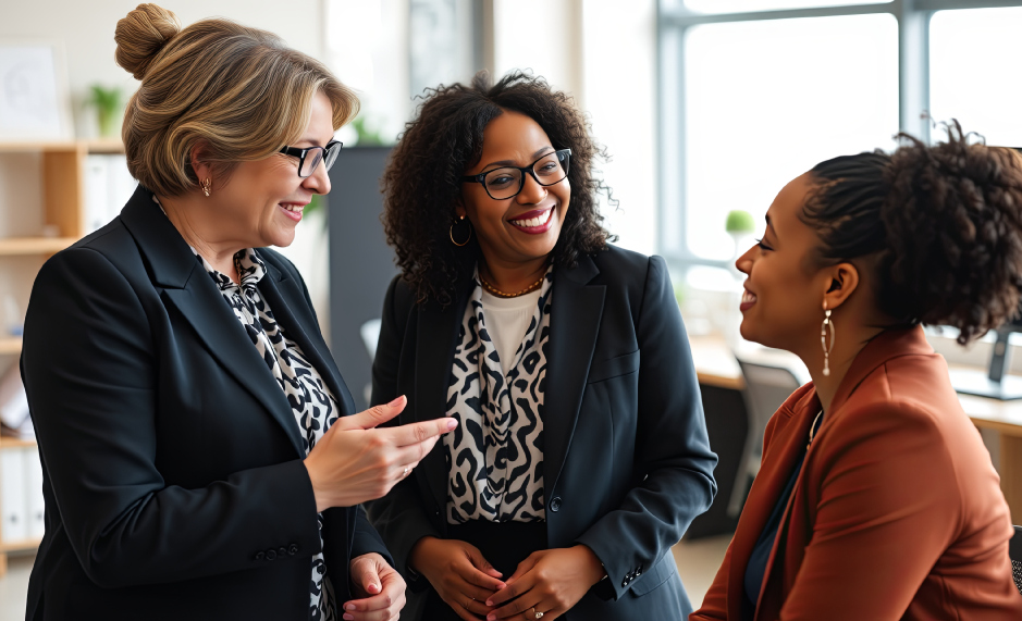Women business leaders chatting together